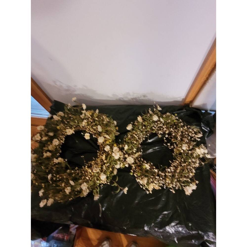 2 Rustic Wreaths 18" & 15" Floral Ivory Pip Berries Poppies Green Ivy